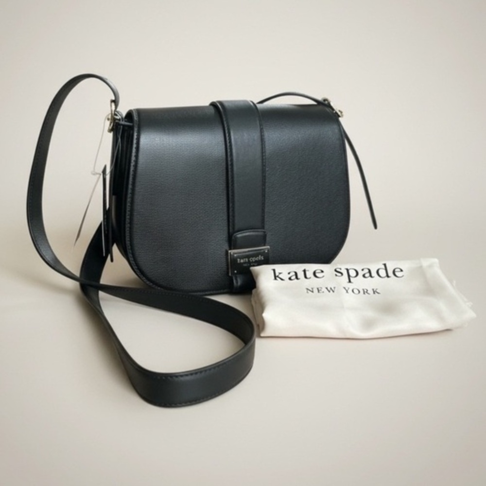 NWT Kate Spade Black Leather Saddle Crossbody Gold Hardware